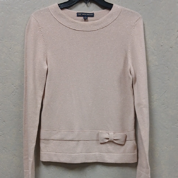 Brooks Brothers Pink Metallic Lambs Wool Blend Bow Sweater Small - Picture 1 of 5
